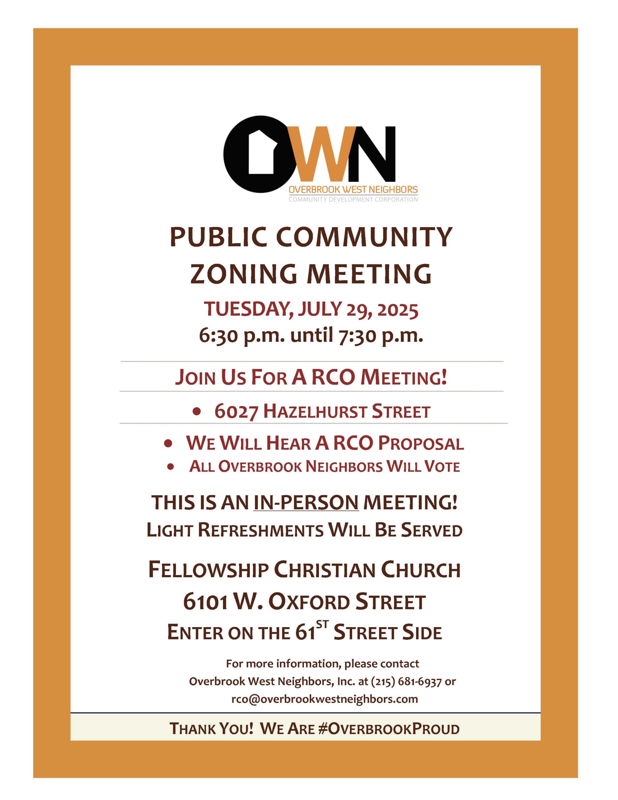 [RESCHEDULED] RCO Public Community Zoning Meeting
